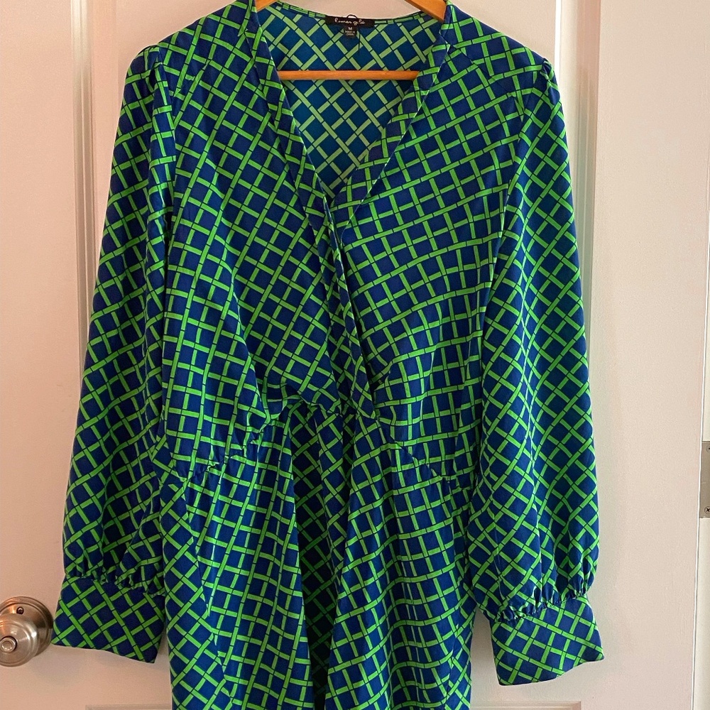 Blue and Green Lauren Gold Silk Tunic Dress